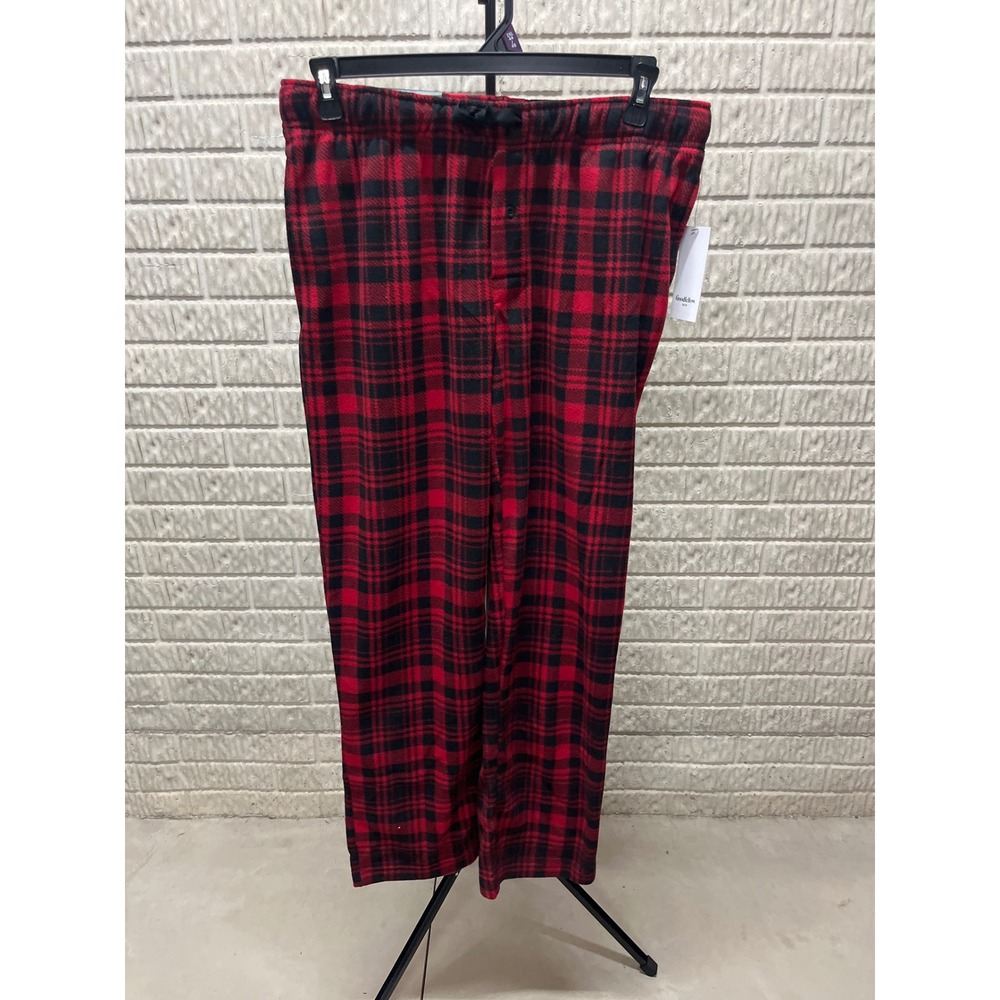 Goodfellow & Co Mens Red Black Buffalo Plaid Microfleece Pajama Pants Size M NWT